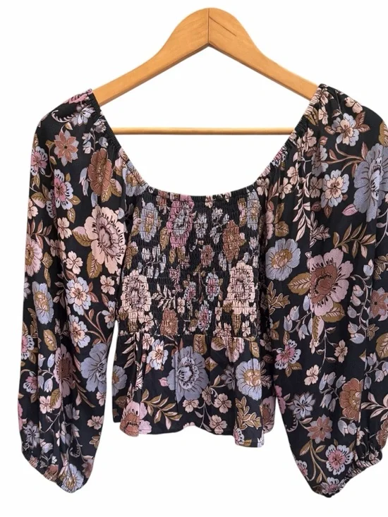 SALTWATER LUXE Floral Smocked Square-Neck Dolman Sleeve Top - Size S - Picture 4 of 8